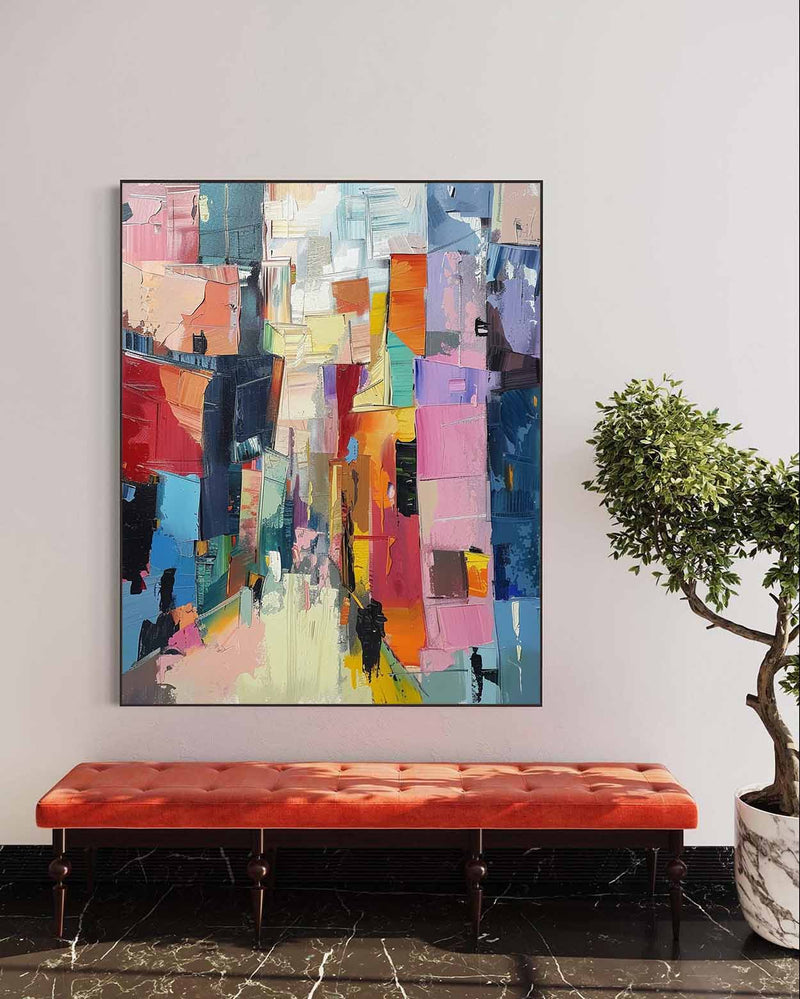 Large Modern City Abstract Oil Painting Modern City Abstract Texture Canvas Art for Sale