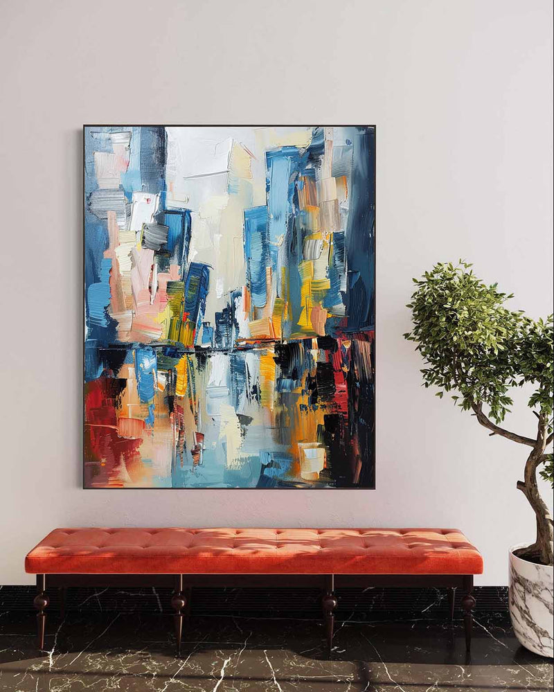 Large Modern Color Abstract Oil Painting Modern Urban Color Abstract Textured Canvas Art for Sale