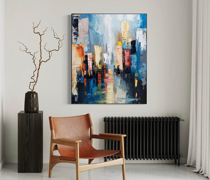 Large Modern Colorful City Night Scene Oil Painting Modern Colorful City Night Scene Textured Canvas Art for Sale