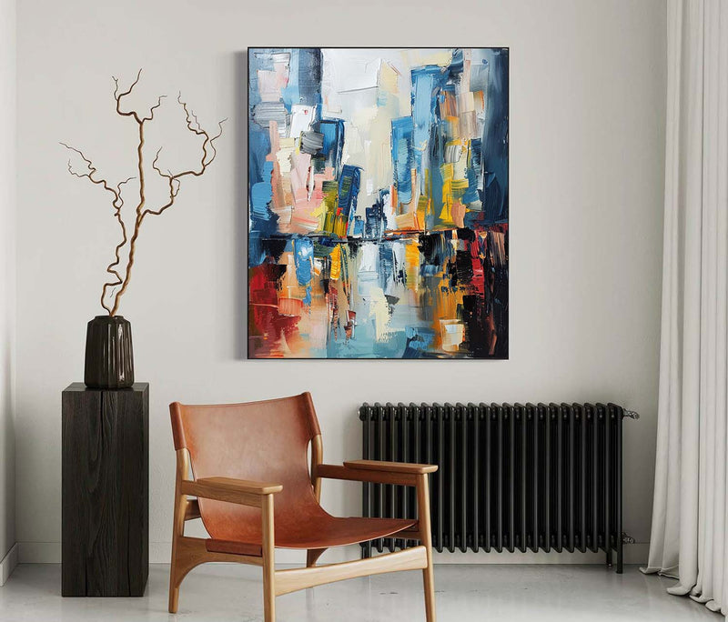 Large Modern Color Abstract Oil Painting Modern Urban Color Abstract Textured Canvas Art for Sale