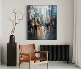 Large Modern City Night Scene Oil Painting Modern City Night Scene Textured Canvas Art for Sale