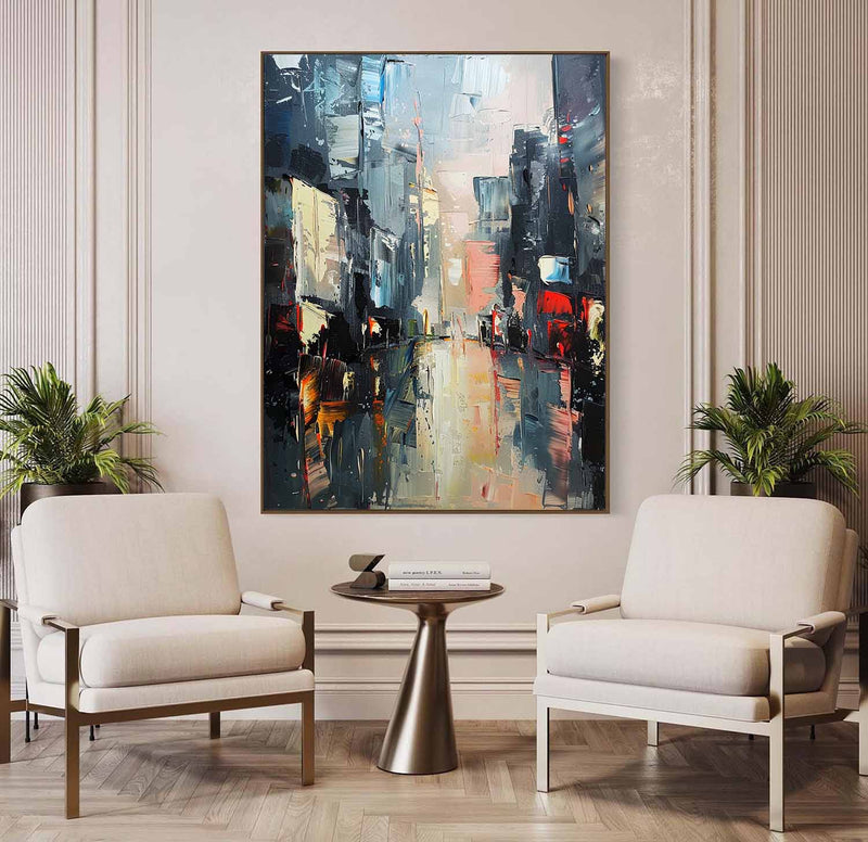 Large Contemporary City Abstract Oil Painting City Abstract Texture Canvas Art for Sale