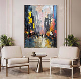 Large Color City Night Scene Oil Painting Color City Night Scene Textured Canvas Art for Sale