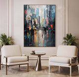 Large Modern City Night Scene Oil Painting Modern City Night Scene Textured Canvas Art for Sale