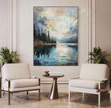 Sunrise by the lake abstract landscape art Sunrise by the lake abstract landscape canvas wall hanging painting for sale