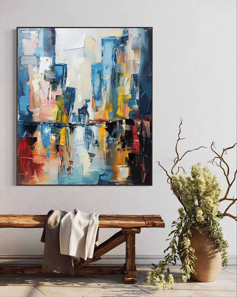 Large Modern Color Abstract Oil Painting Modern Urban Color Abstract Textured Canvas Art for Sale