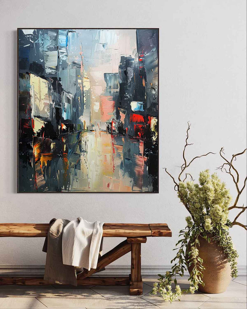 Large Contemporary City Abstract Oil Painting City Abstract Texture Canvas Art for Sale