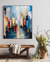 Large Modern Colorful City Night Scene Oil Painting Modern Colorful City Night Scene Textured Canvas Art for Sale