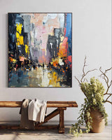 Large Color City Night Scene Oil Painting Color City Night Scene Textured Canvas Art for Sale