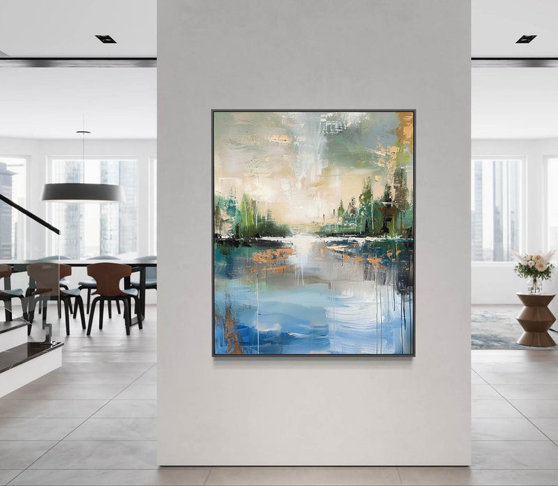 Lakeside Sunset Abstract Landscape Art for Sale Lakeside Sunset Abstract Landscape Canvas Wall Painting