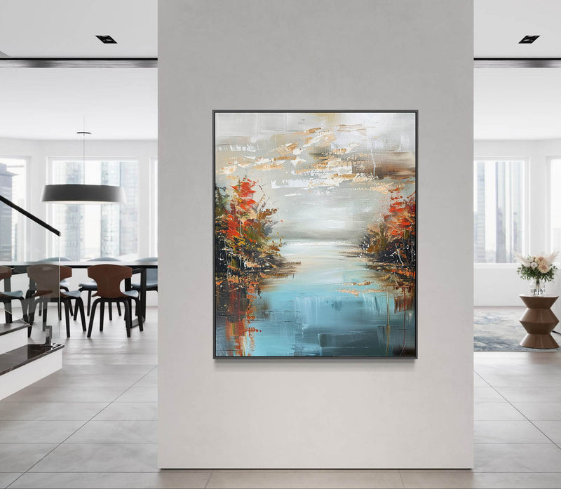 Lakeside Abstract Landscape Art for Sale Lakeside Abstract Landscape Canvas Wall Painting