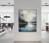 Sunrise by the lake abstract landscape art Sunrise by the lake abstract landscape canvas wall hanging painting for sale