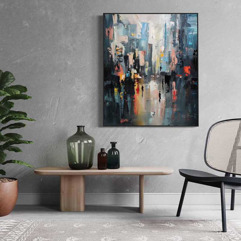 Large Modern City Night Scene Oil Painting Modern City Night Scene Textured Canvas Art for Sale