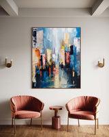 Large Modern Colorful City Night Scene Oil Painting Modern Colorful City Night Scene Textured Canvas Art for Sale