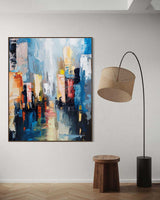 Large Modern Colorful City Night Scene Oil Painting Modern Colorful City Night Scene Textured Canvas Art for Sale