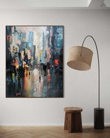 Large Modern City Night Scene Oil Painting Modern City Night Scene Textured Canvas Art for Sale