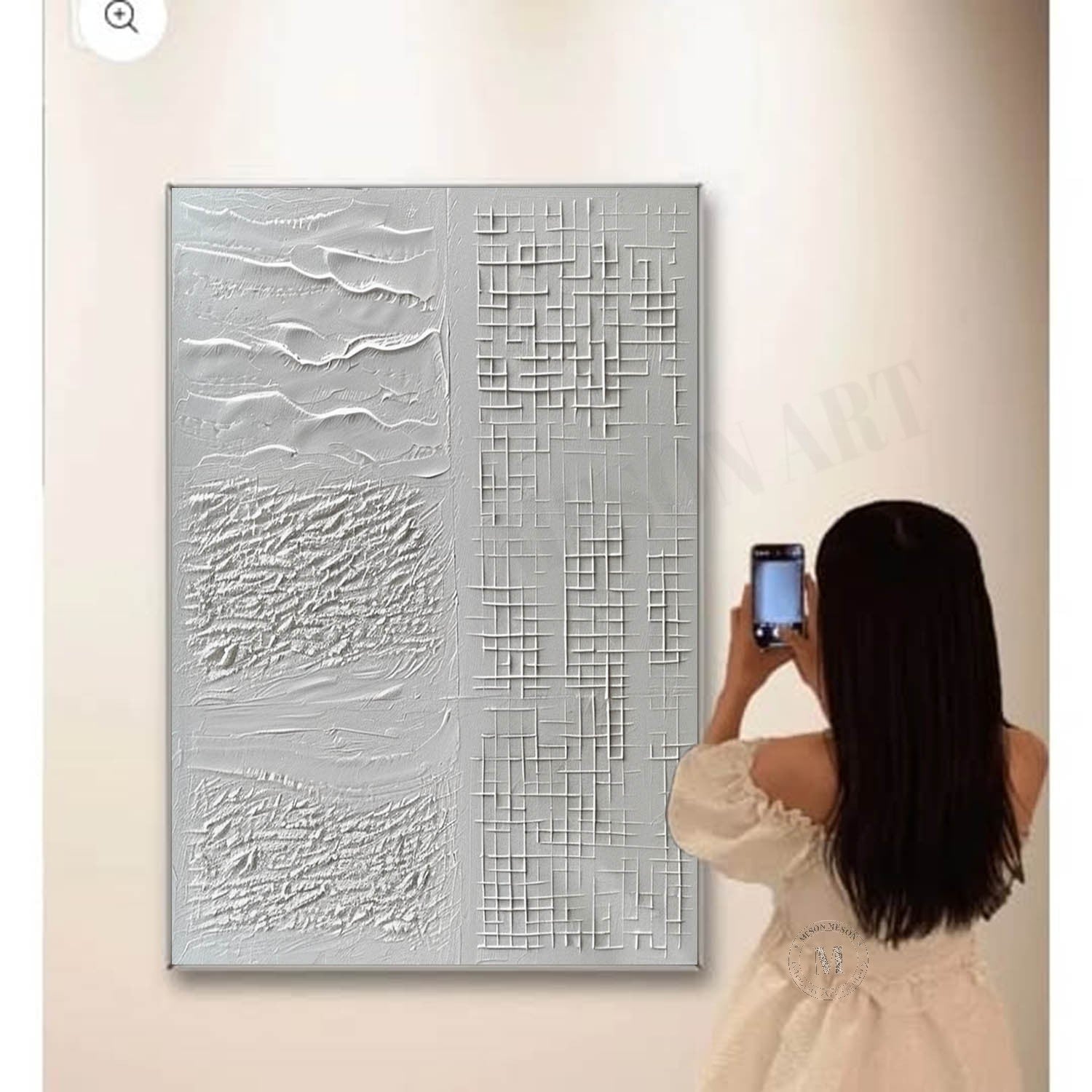 3D White Plaster Texture Wall Painting White Plaster Abstract Canvas Wall Art