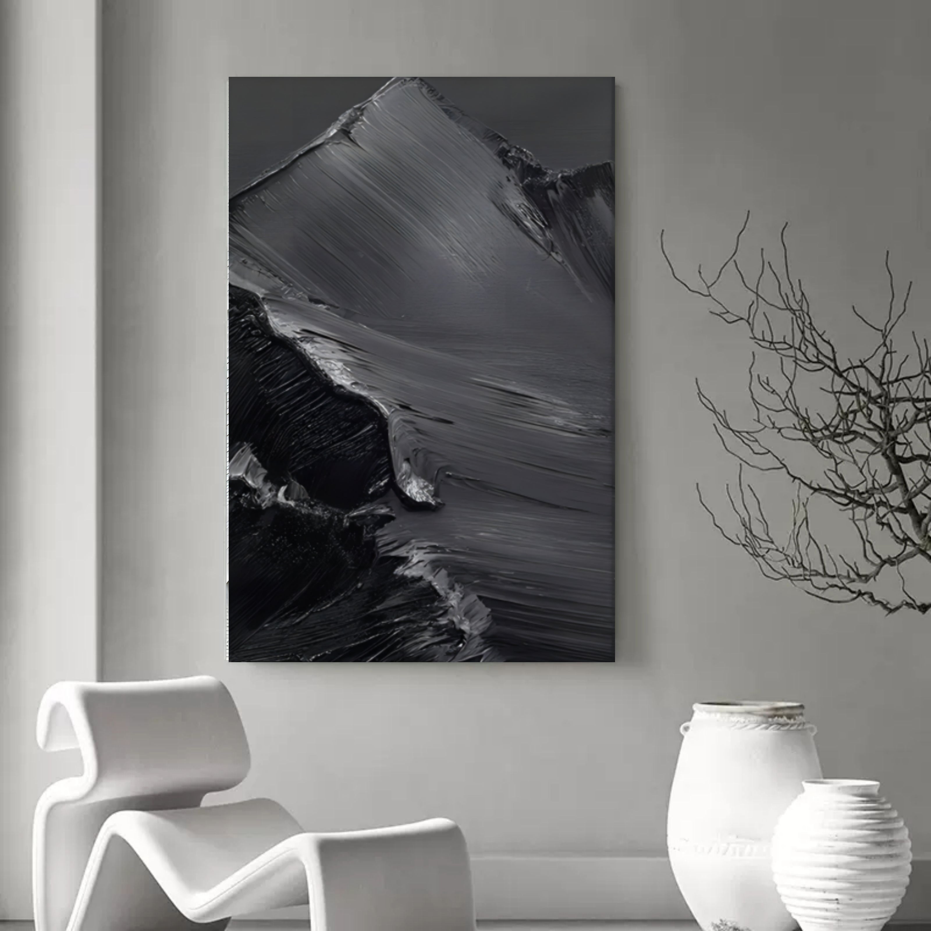 Black Textured Acrylic Abstract Painting Black 3D Textured Wall Art Black Minimalist Canvas Art Home Wall Decor