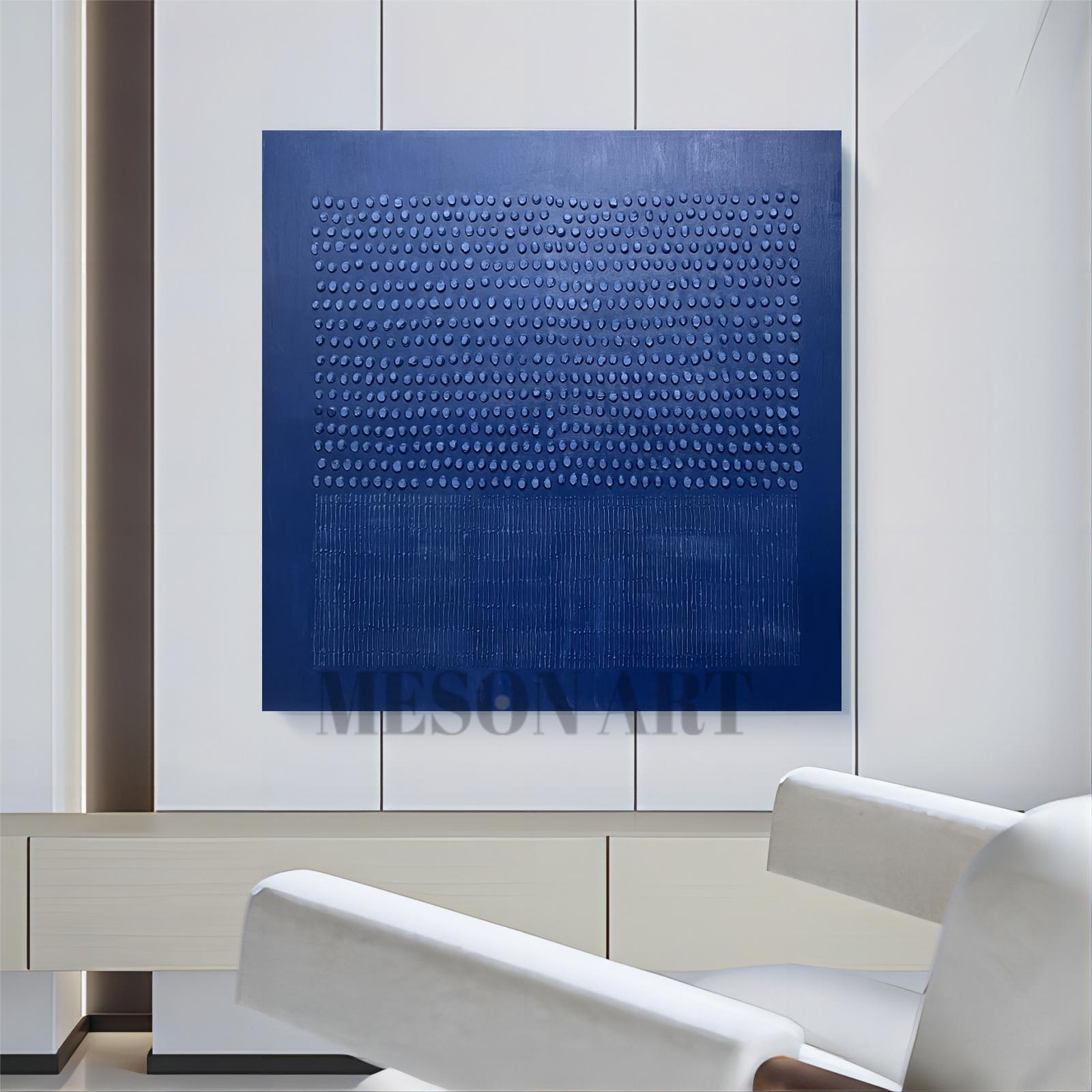 Blue 3D Abstract Painting Blue Textured Wall Art Blue Minimalist Abstract Canvas Art 3D Plaster Art