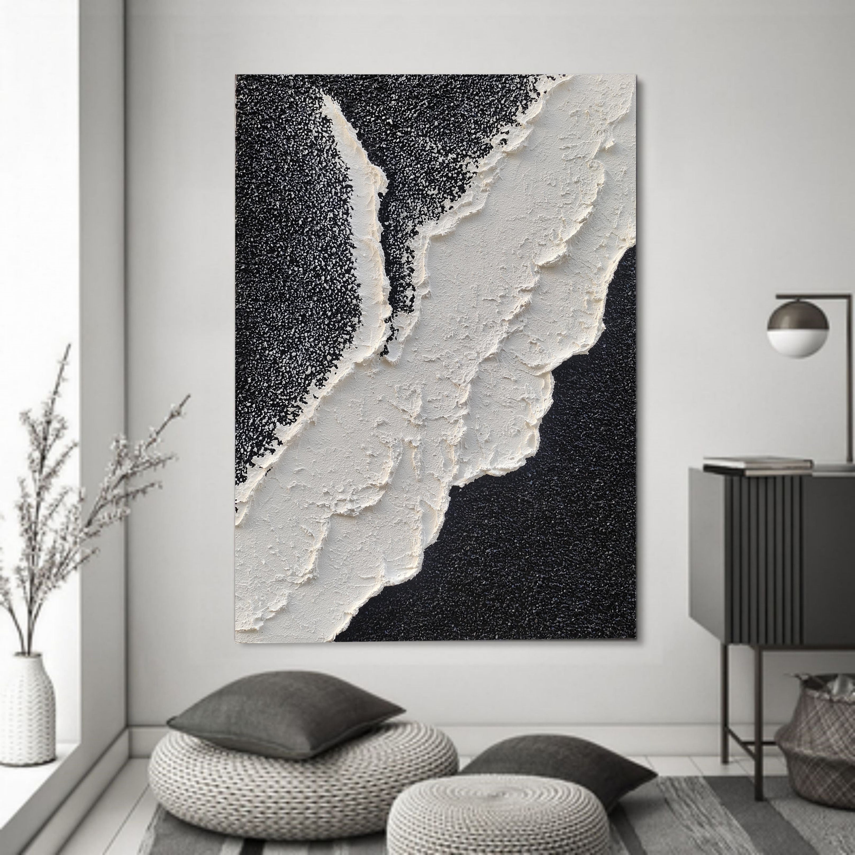 White 3D Ocean Waves Painting On Canvas Textured Wall Art Plaster Wall Art Home Wall Decor Painting