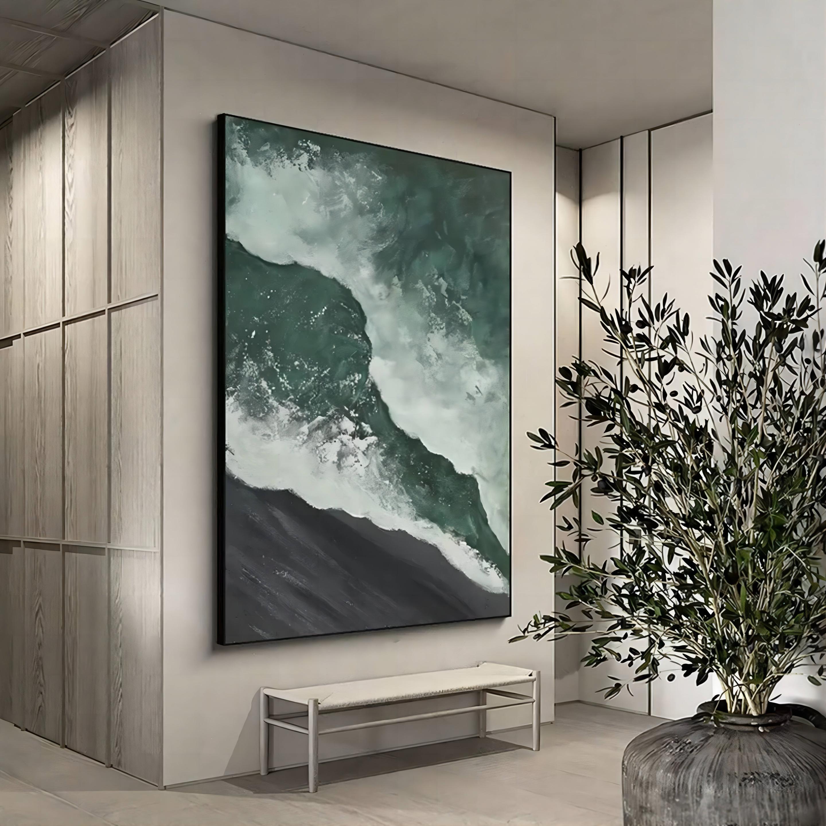 Green 3D Textured Wall Painting Green 3D Minimalist Canvas Art 3D Plaster Art Green Oil Painting