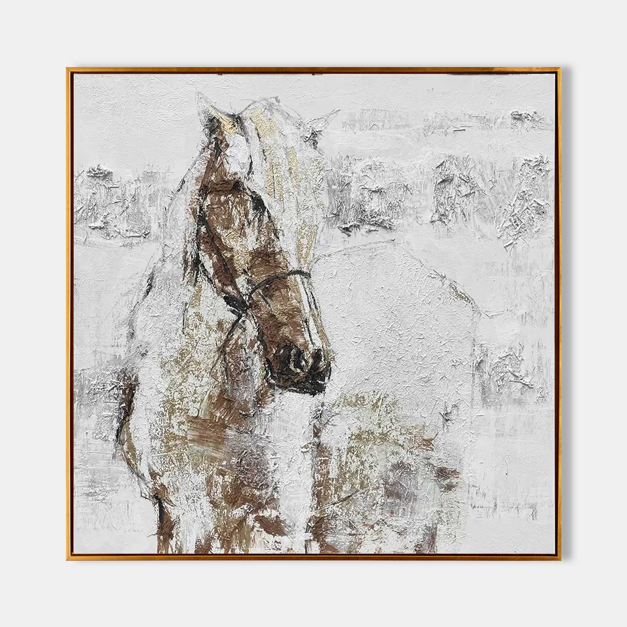 White Horse Oil Painting Textured Horse Canvas Wabi Sabi Wall Art Contemporary Horse Home Decor