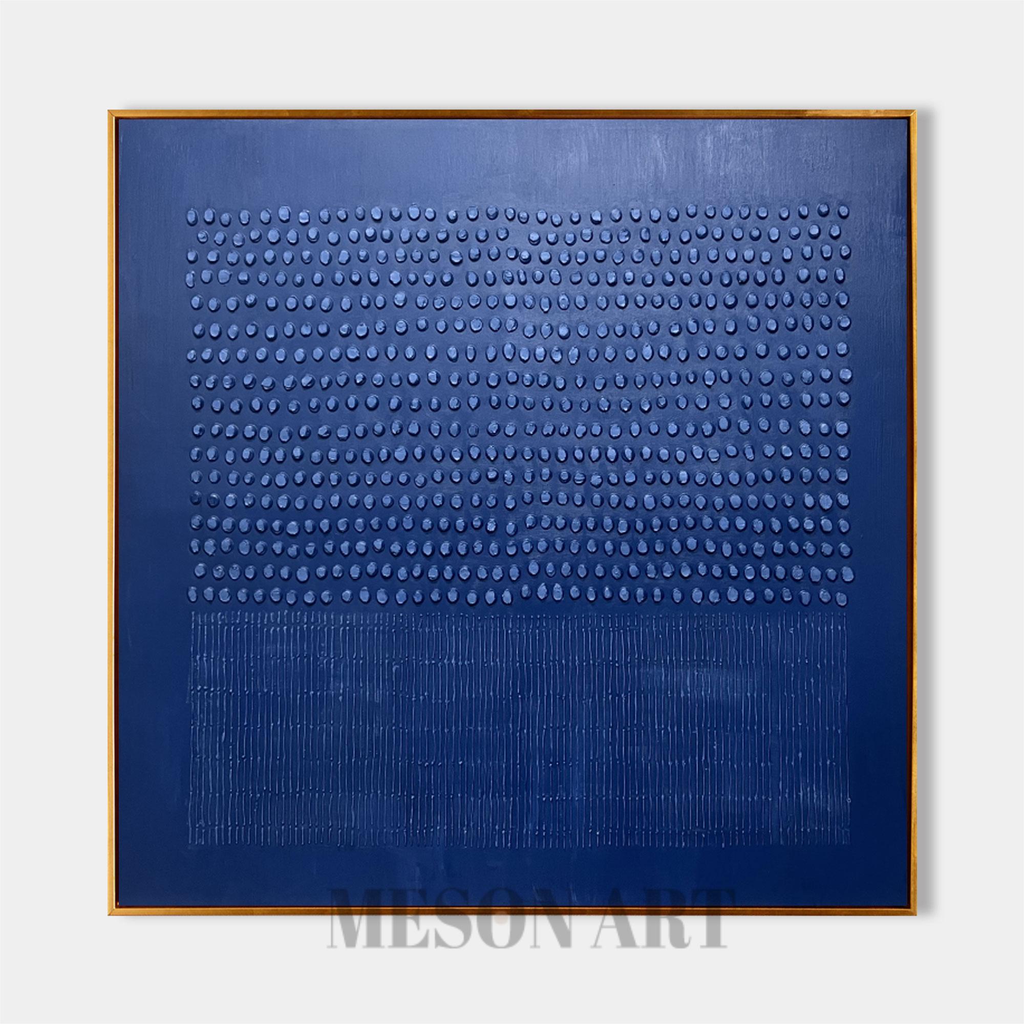 Blue 3D Abstract Painting Blue Textured Wall Art Blue Minimalist Abstract Canvas Art 3D Plaster Art