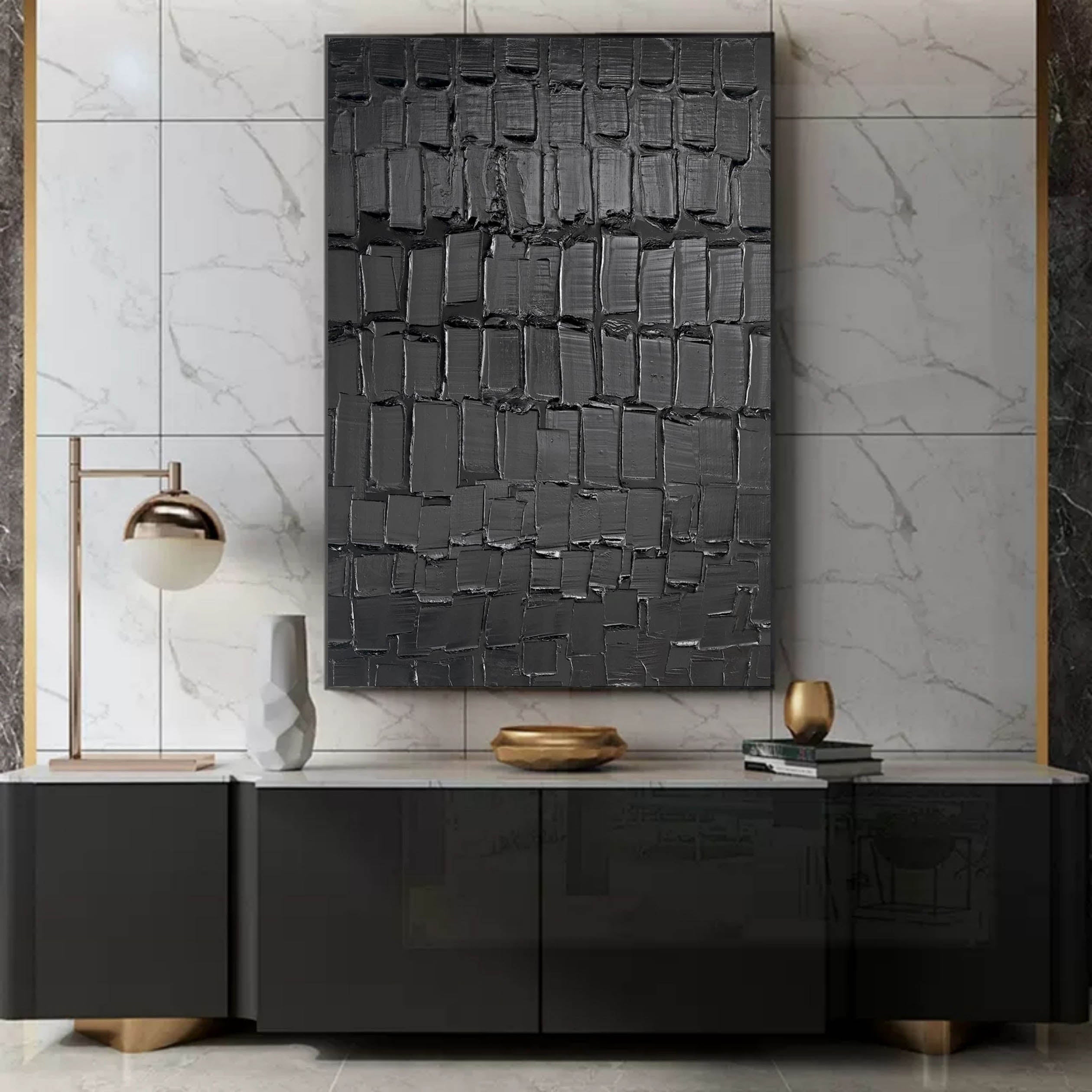 Large Black 3D Abstract Art Textured Wall Art Plaster Wall Art Minimalist Art Wall Decor Paintings