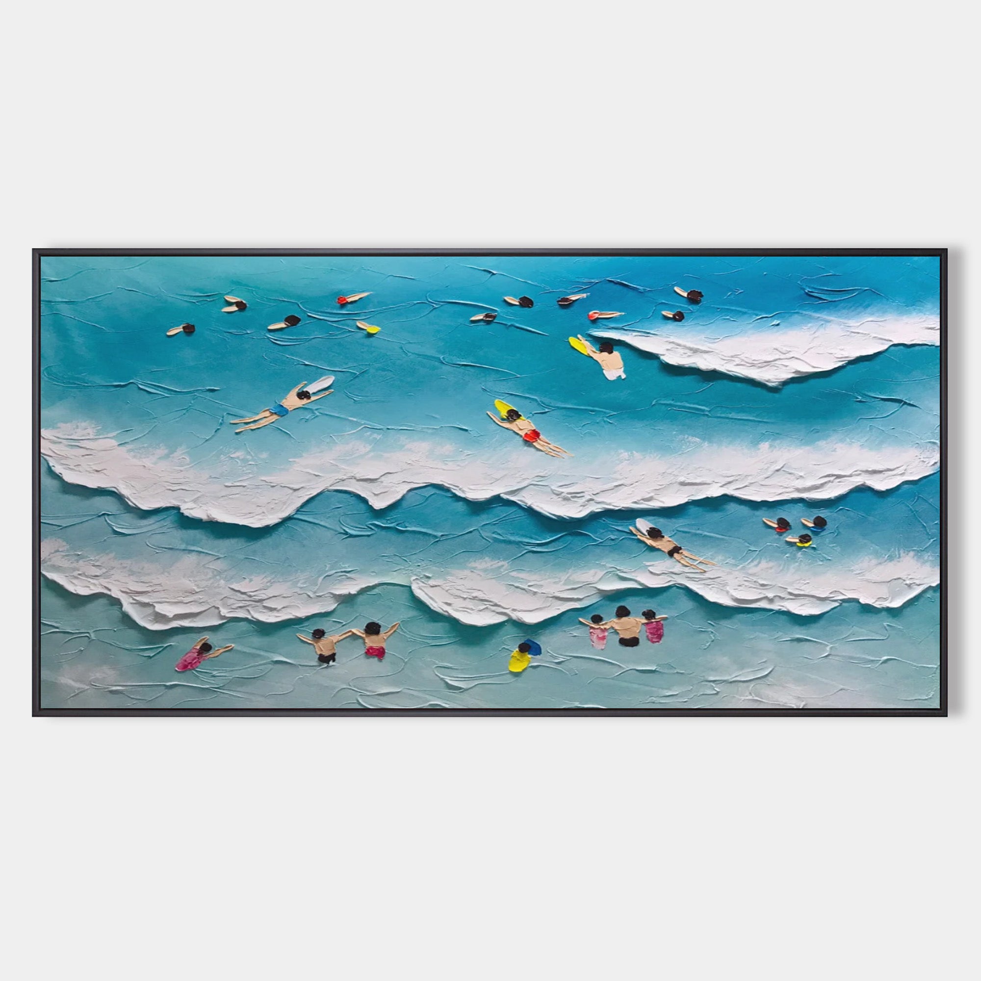 Large Blue Sea 3D Painting Seaside Swimming 3D Landscape Art on Canvas Blue Sea Texture Wall Art