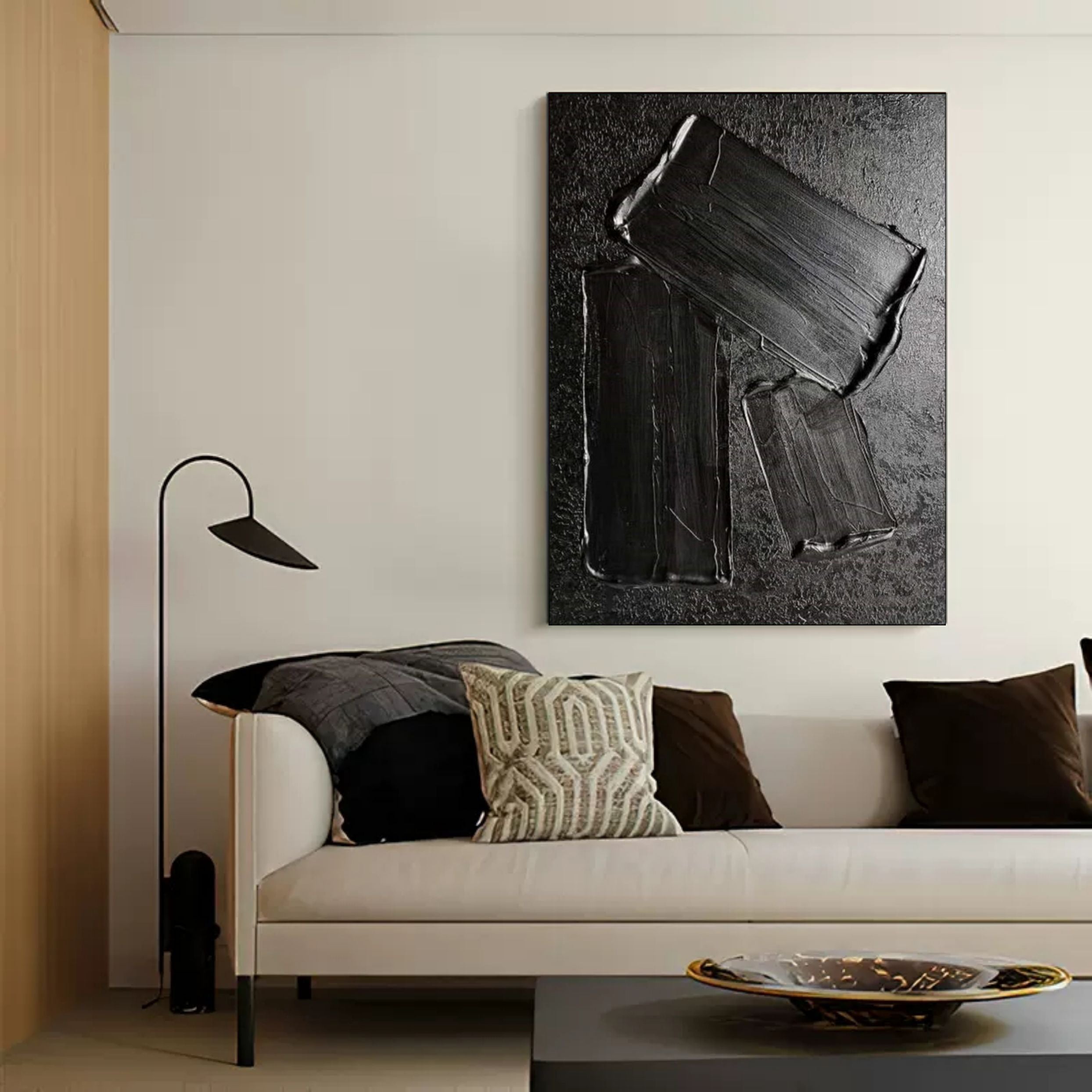 Large Black 3D Abstract Art On Canvas Wabi-Sabi Wall Art Textured Wall Art Minimalist Painting