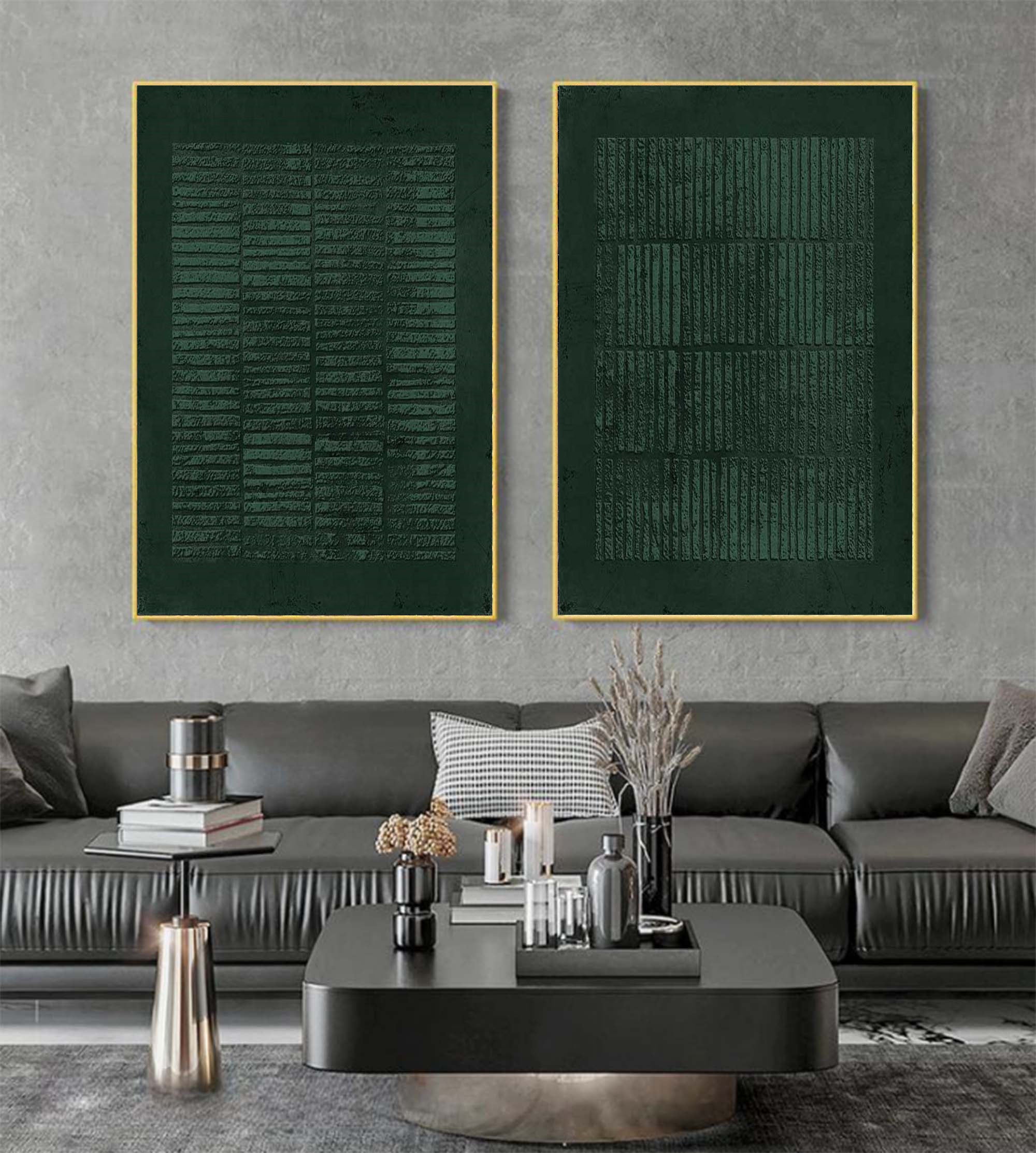 Large Green 3D Abstract Art Wabi-Sabi Wall Art Textured Wall Art Minimalist canvas Painting Set of 2