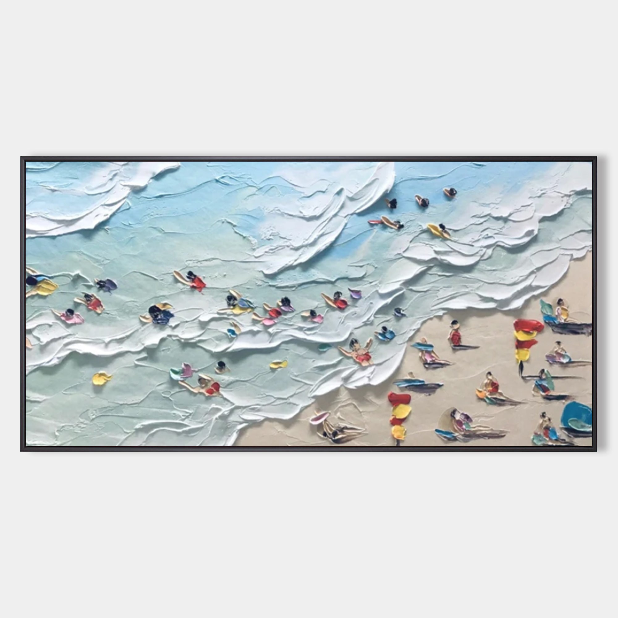 Large Blue 3D Texture Painting Seaside Surf Canvas Art Seaside Swimming Painting Sea Landscape Art