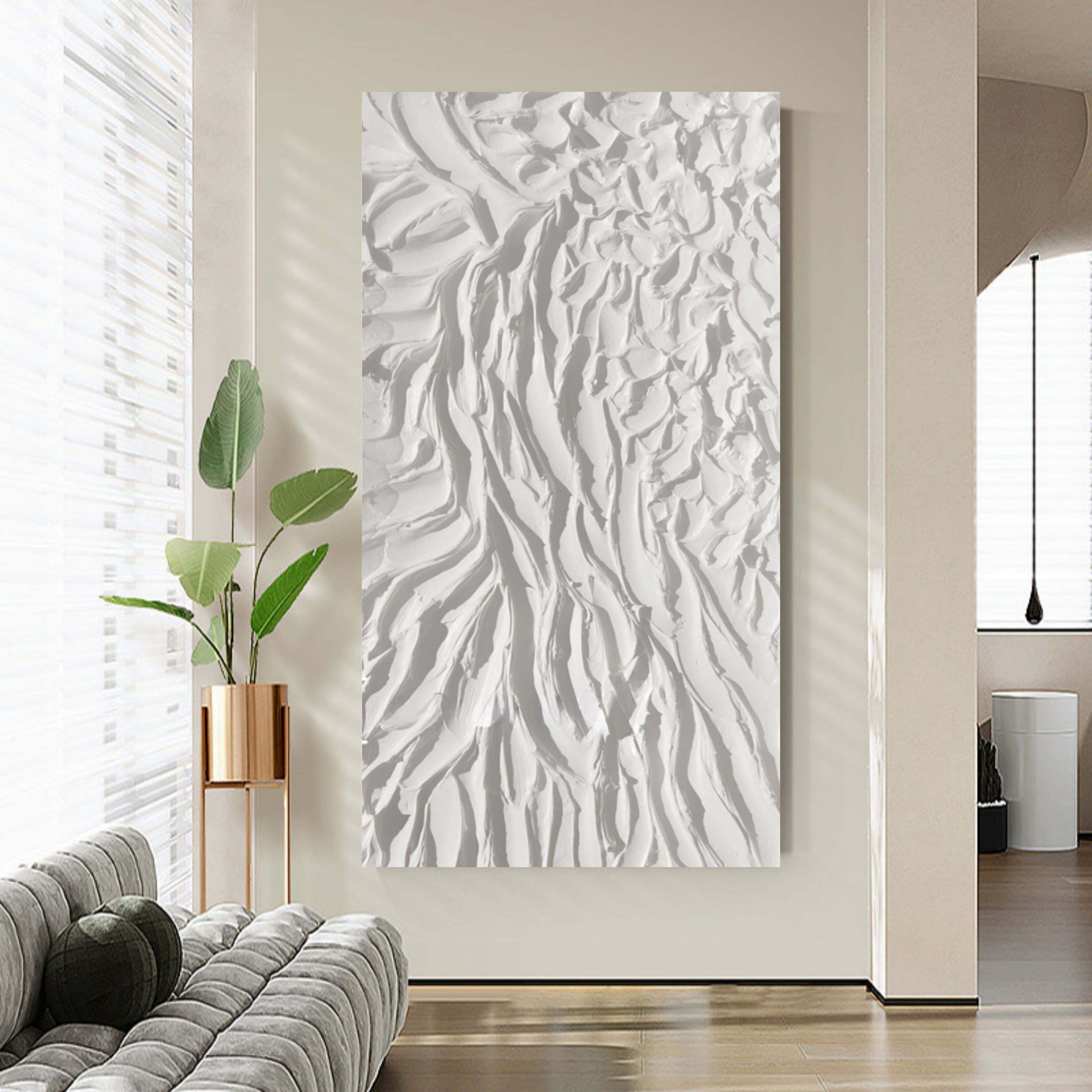 Oversized White 3D Abstract Art Textured Wall Art Plaster Wall Art Minimalist Art Decor painting