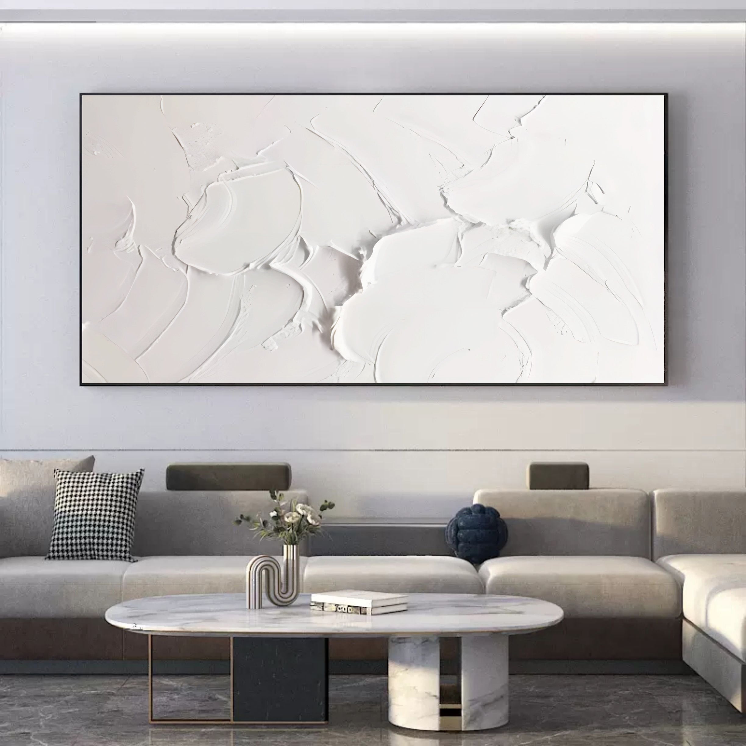 Large White 3D Abstract Art 3D Plaster Art on Canvas Textured Wall Art White 3D Minimalist Painting