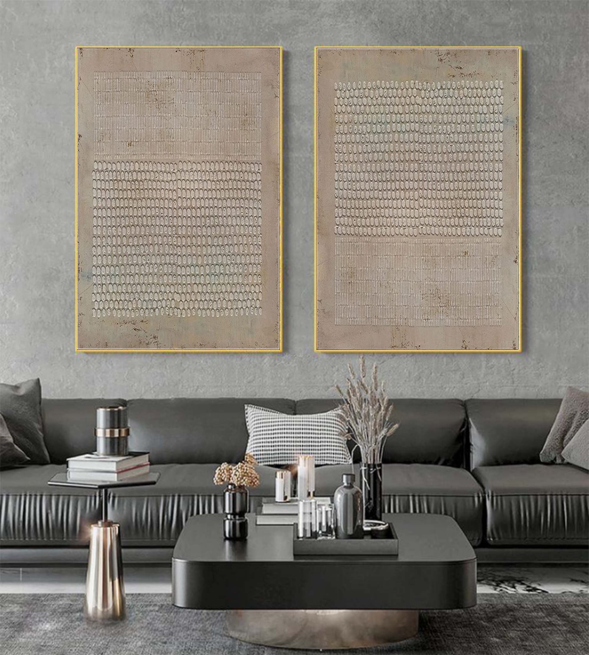 Brown Textured Abstract Art Set of 2 Brown Minimalist Canvas Paintings Wabi Sabi Wall Decor