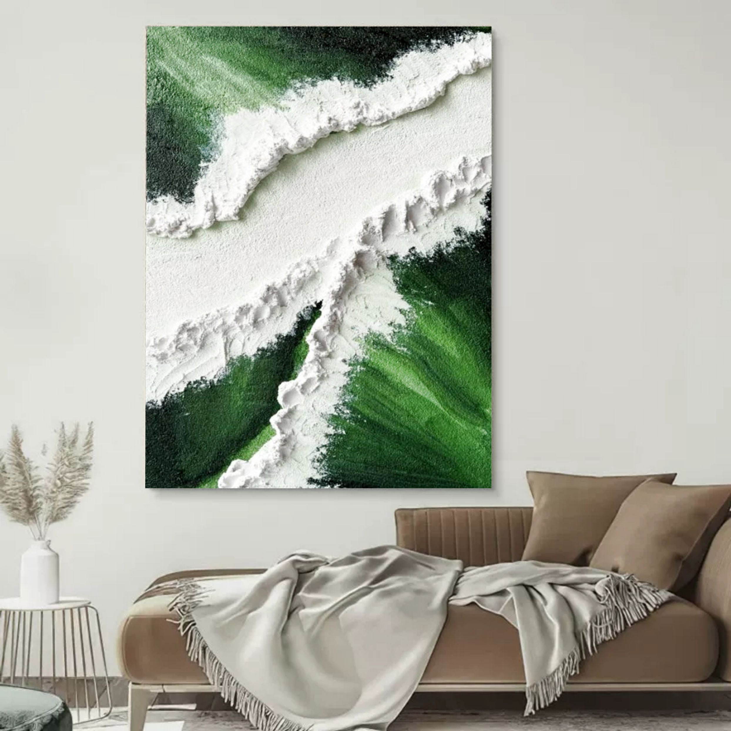 Large Green 3D Abstract Art Plaster Wall Art On Canvas Textured Wall Art Green Wall Decor Hanging