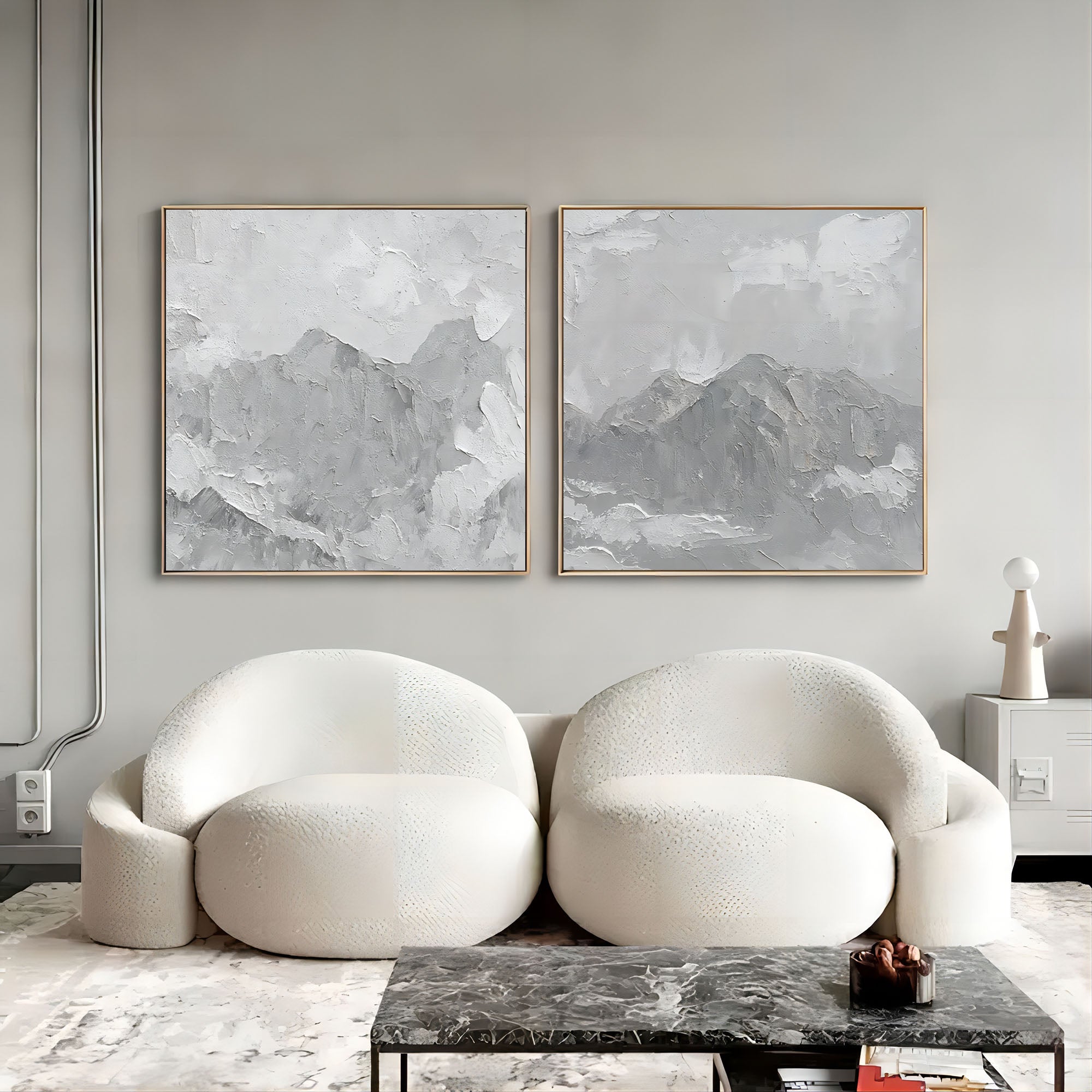 Gray minimal art on canvas Wabisabi wall decor 3D Textured wall art Gray abstract painting set of 2