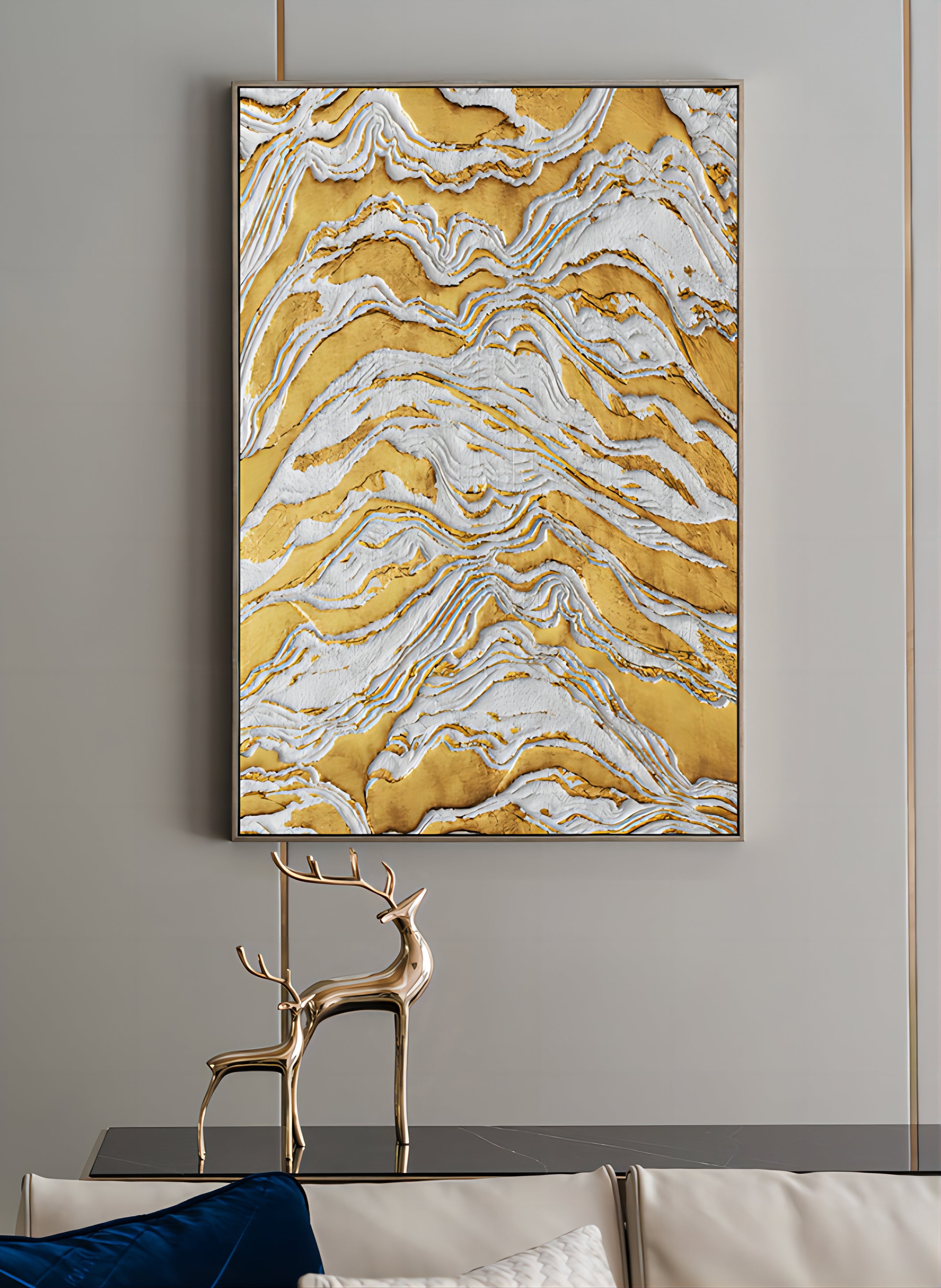 Gold and White Abstract Oil Painting Gold 3D Textured Acrylic Canvas Art Luxury House Decoration Painting