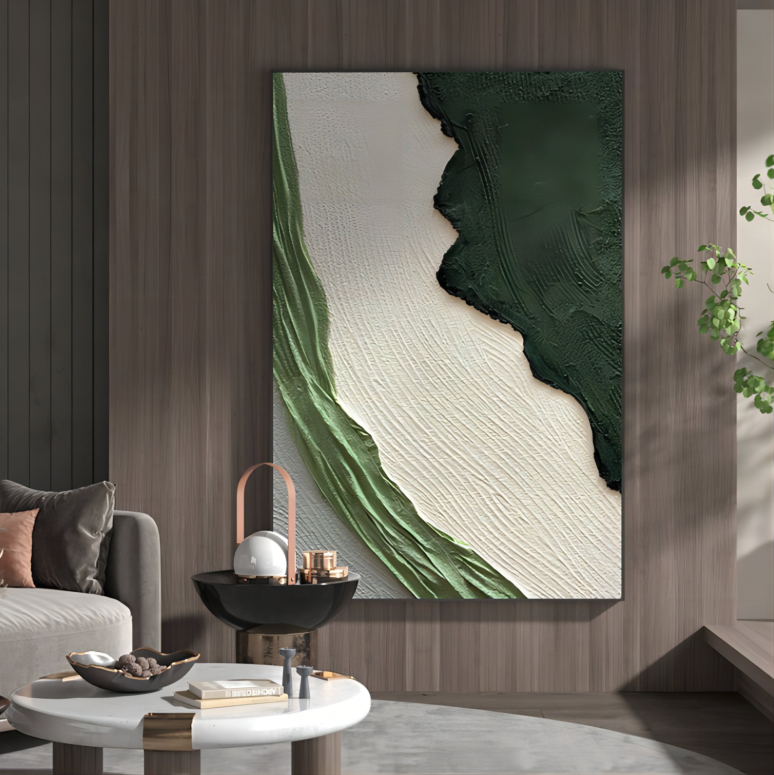 Green Plaster Abstract Art 3D Green Minimalist Abstract Canvas Art