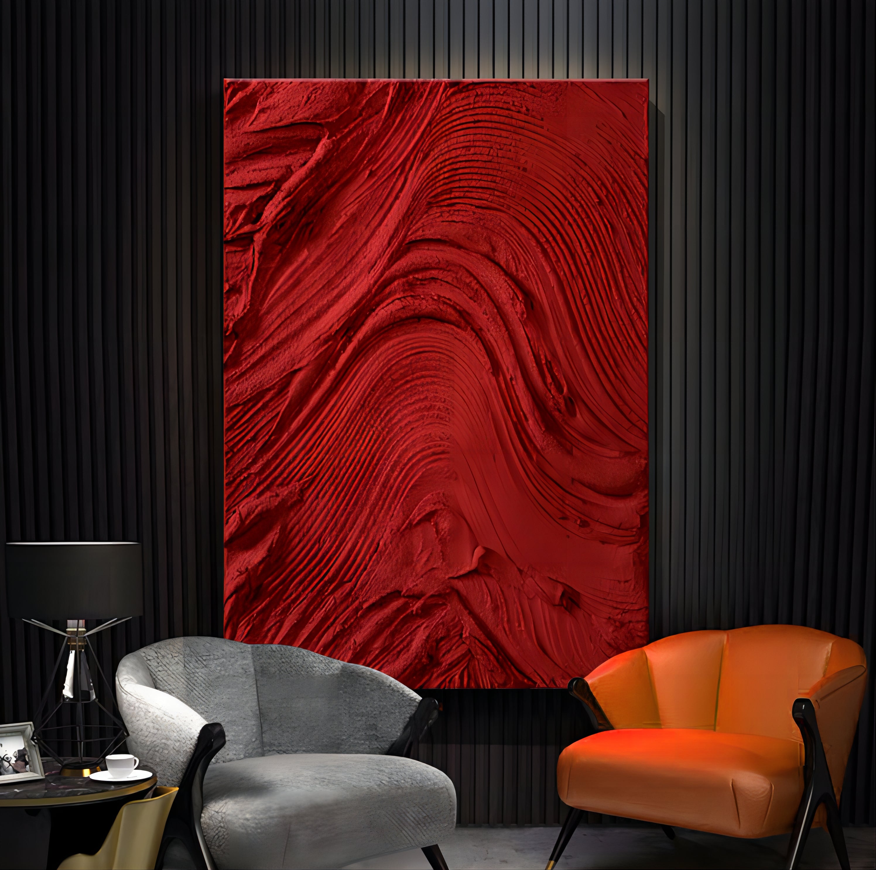 Red 3D Abstract Art Heavy Textured Acrylic Painting 3D Plaster Wall Art 3D Minimalist Canvas Art