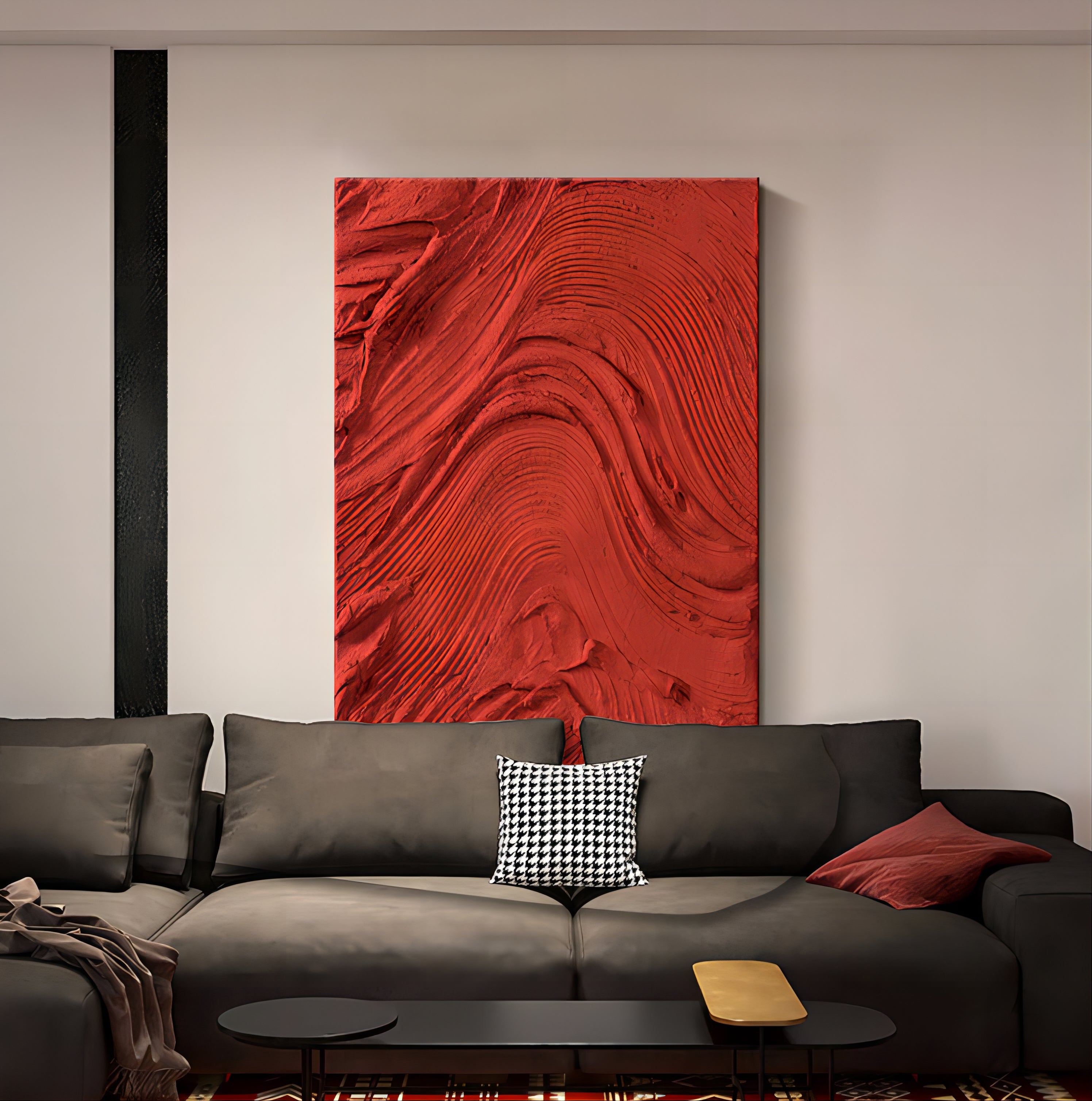 Red 3D Abstract Art Heavy Textured Acrylic Painting 3D Plaster Wall Art 3D Minimalist Canvas Art