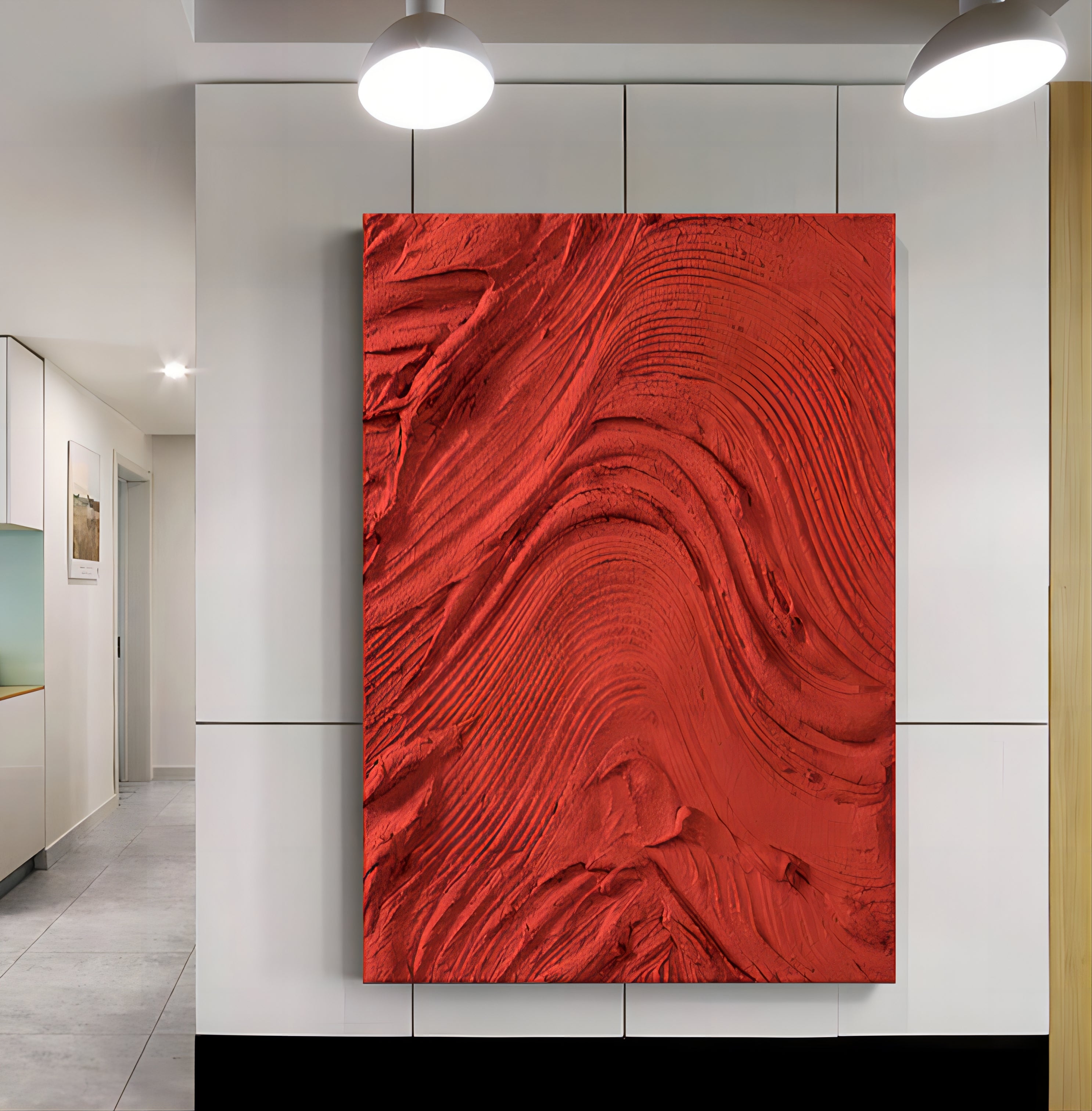 Red 3D Abstract Art Heavy Textured Acrylic Painting 3D Plaster Wall Art 3D Minimalist Canvas Art