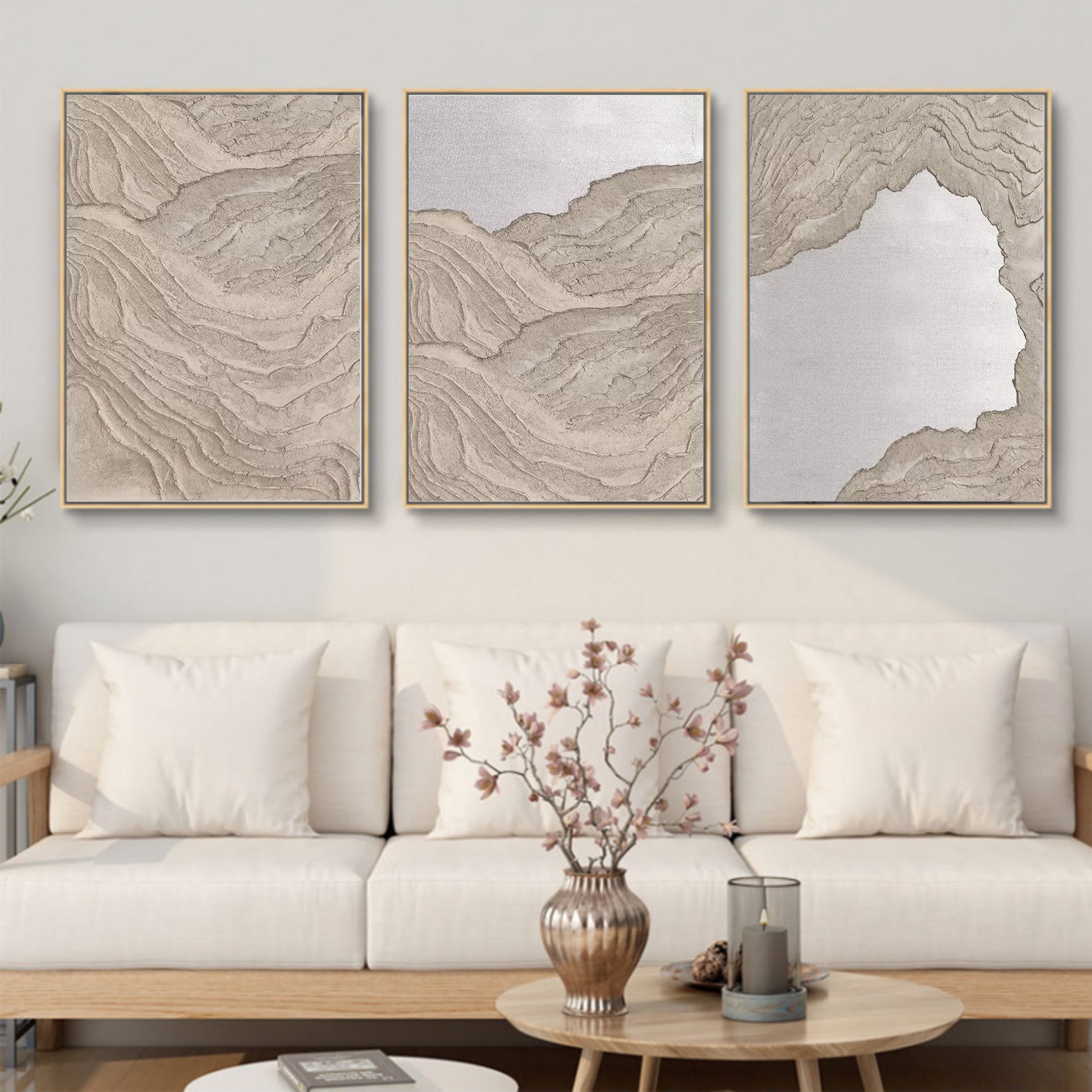Brown 3D Abstract Painting Set of 3 Bohemian Painting 3D Textured Wall ...