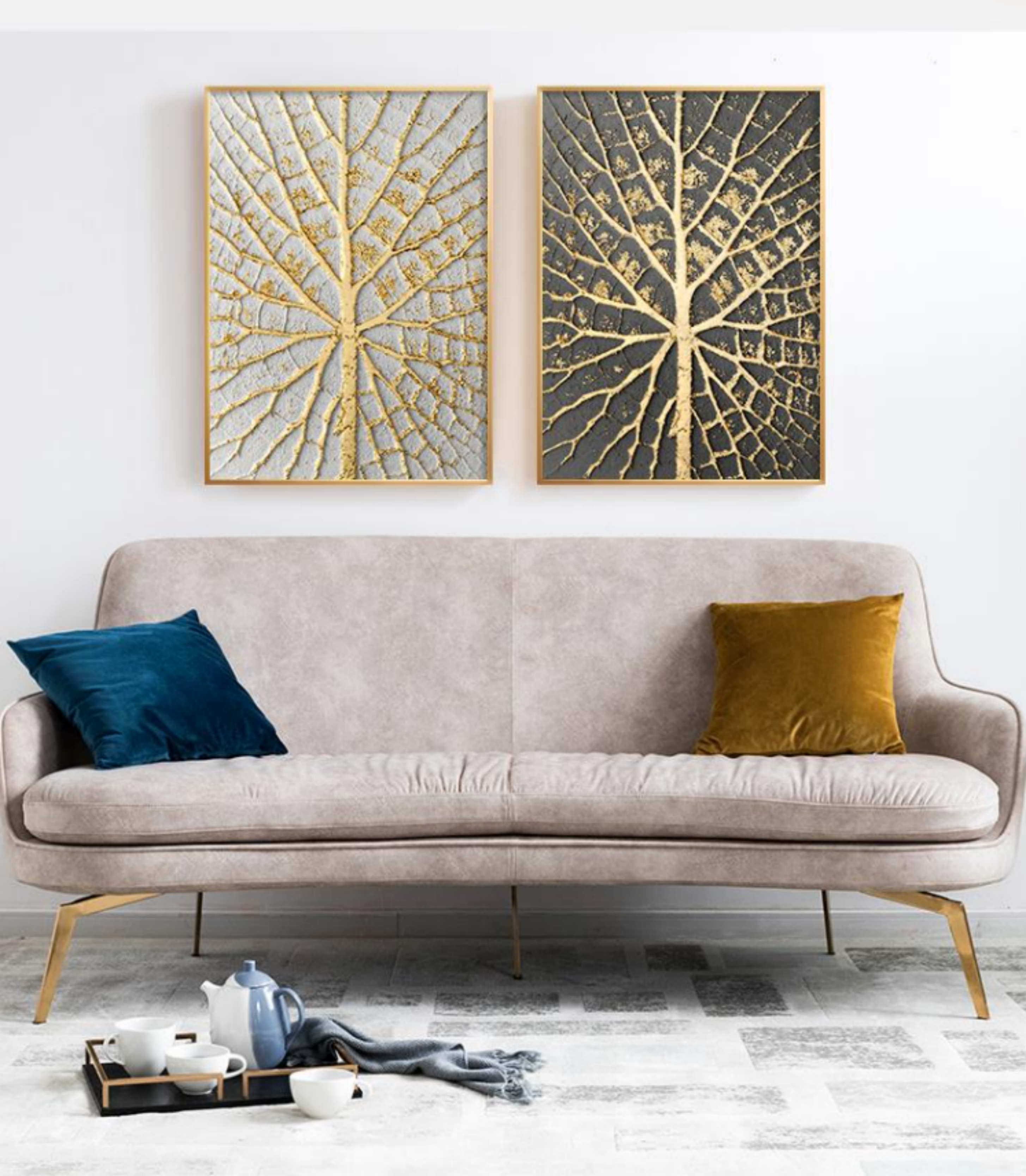 Set of 2 Gold 3D Abstract Painting Gold Texture Wall Art Gold Abstract Oil Painting Light Luxury Home Decoration Wall Painting Set of 2