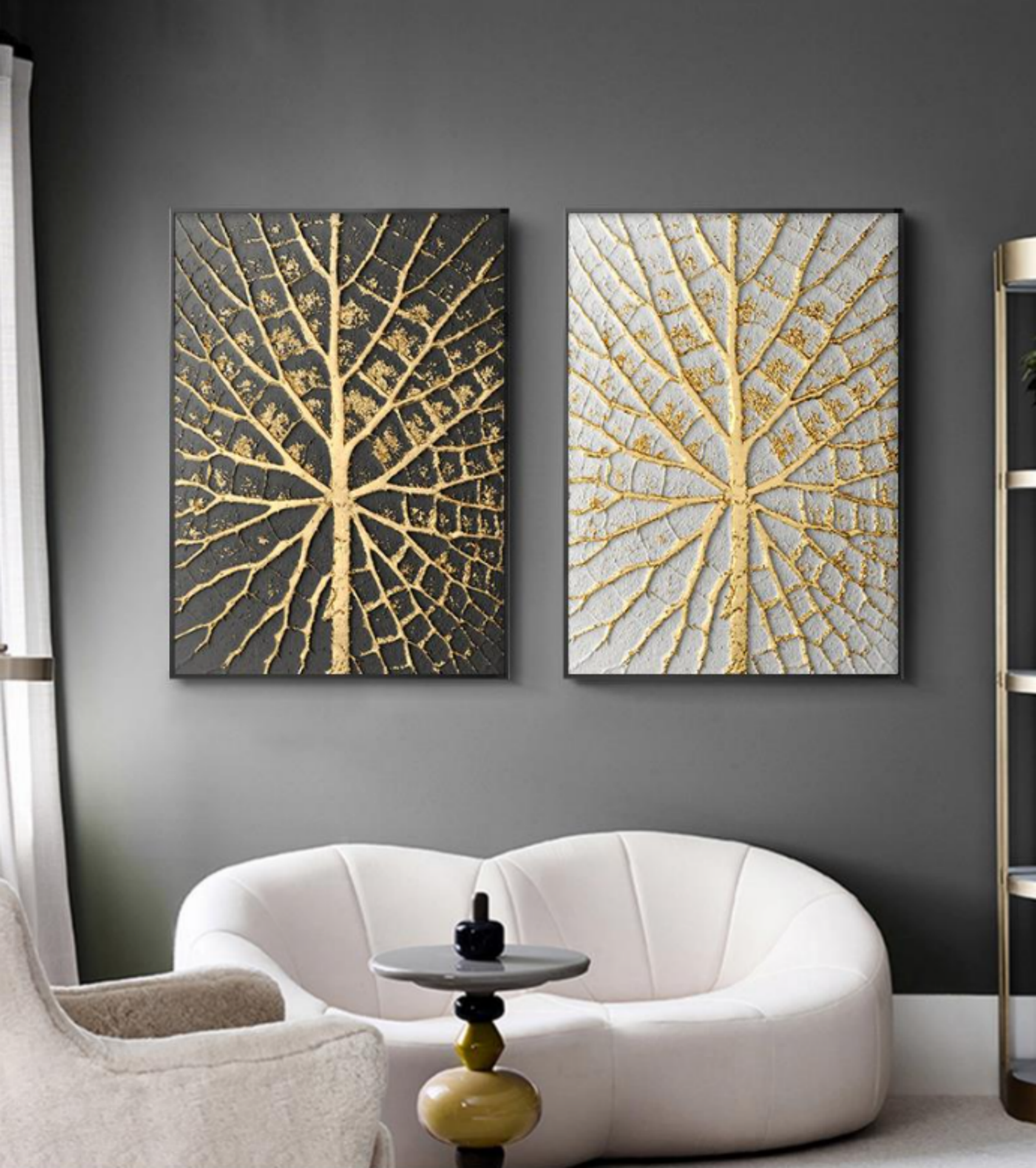 Set of 2 Gold 3D Abstract Painting Gold Texture Wall Art Gold Abstract Oil Painting Light Luxury Home Decoration Wall Painting Set of 2