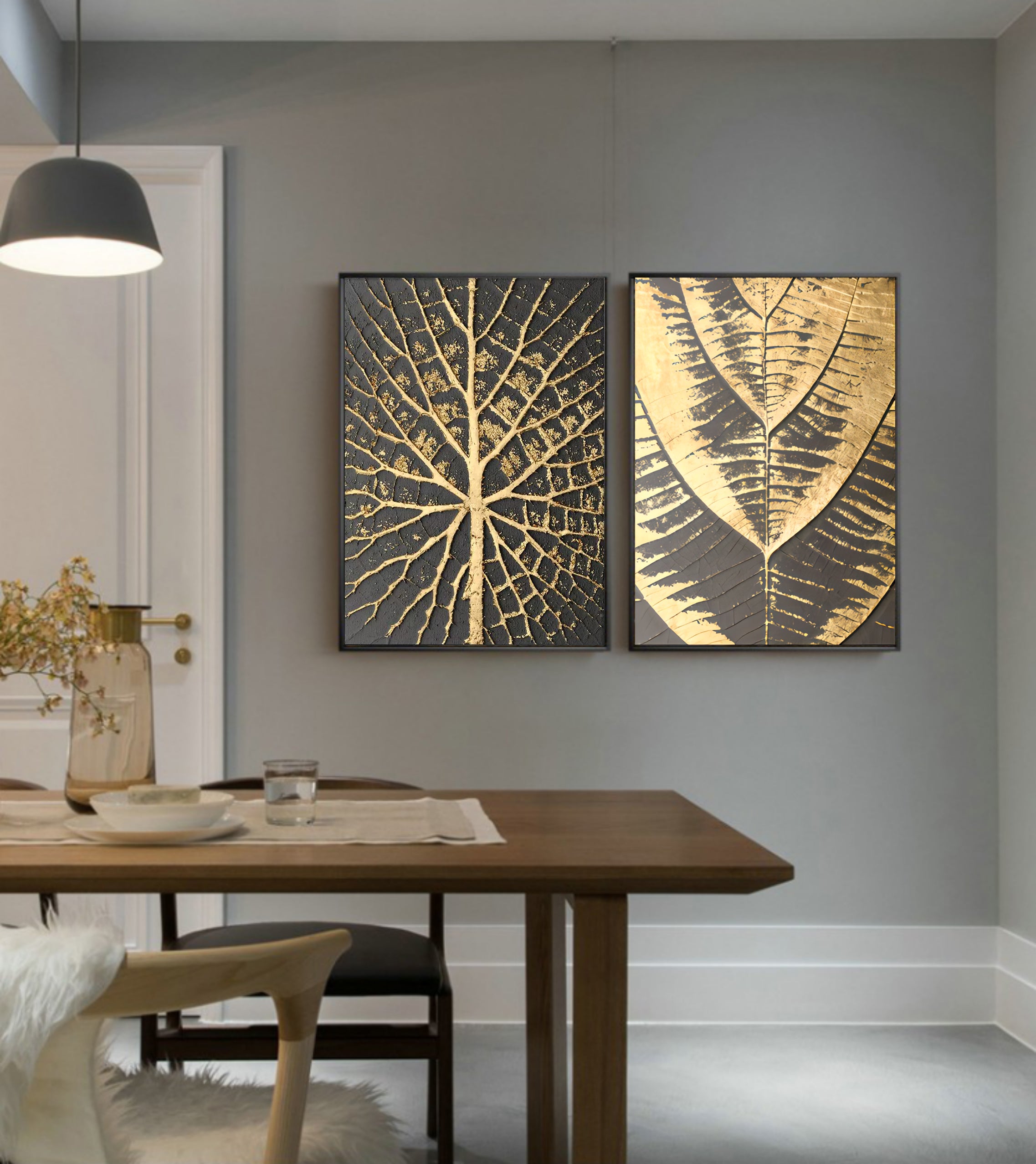 Gold and Black 3D Abstract Painting Set of 2 Gold 3D Textured Wall Art Light Luxury Canvas Art