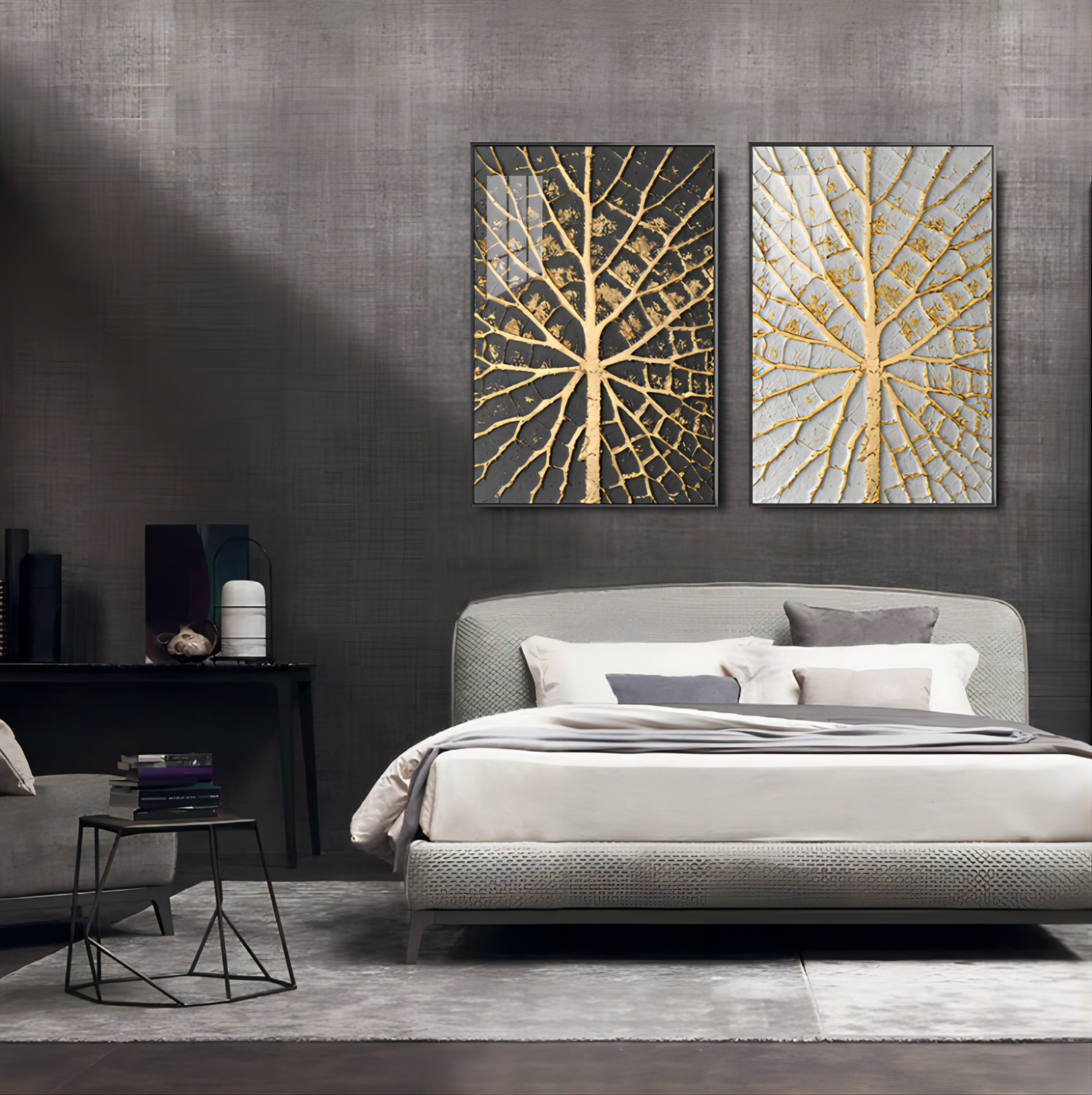 Set of 2 Gold 3D Abstract Painting Gold Texture Wall Art Gold Abstract Oil Painting Light Luxury Home Decoration Wall Painting Set of 2