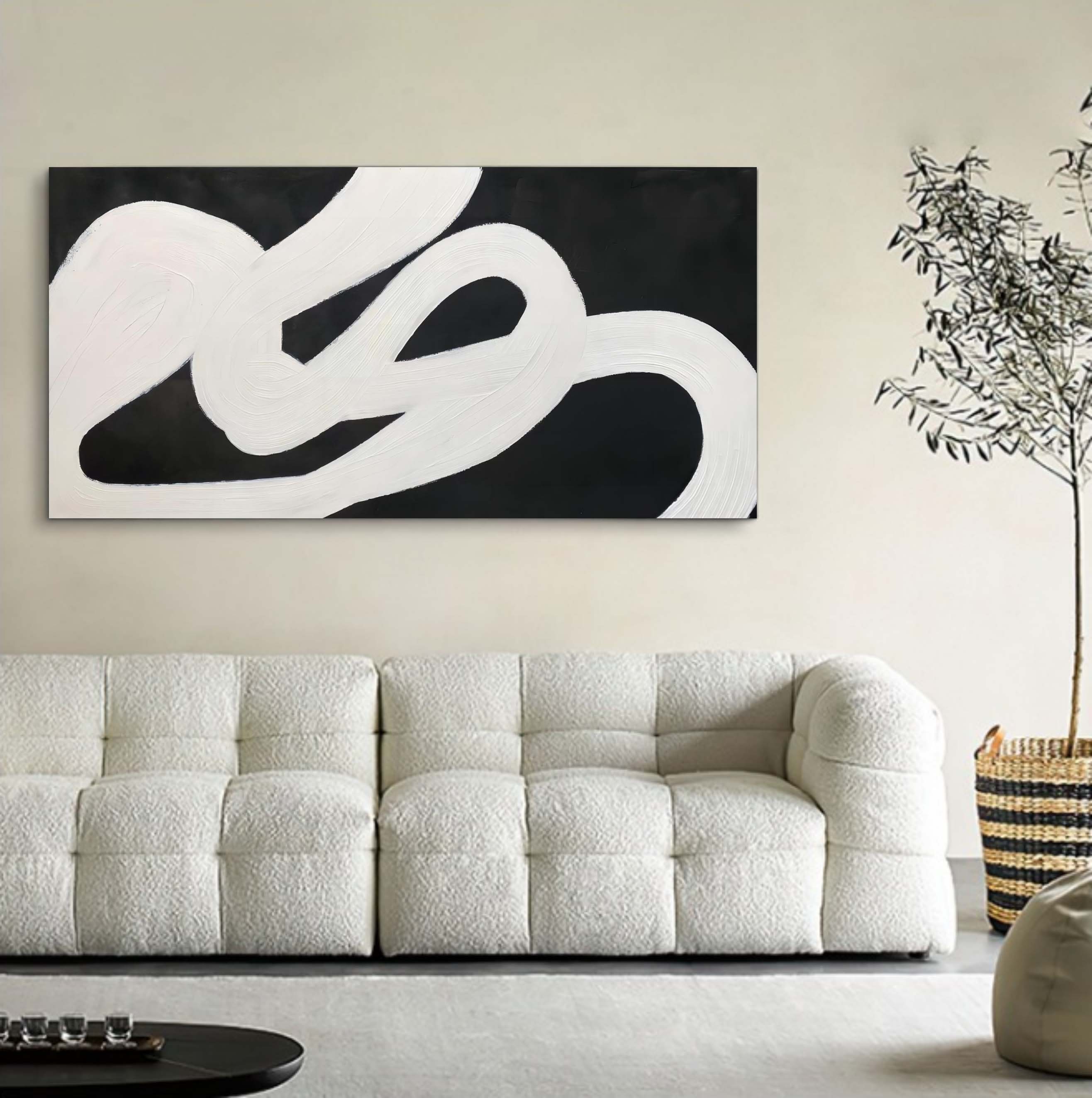 Large Black and White 3D Abstract Art Canvas Black and White Oil Painting Textured Abstract Wall Art