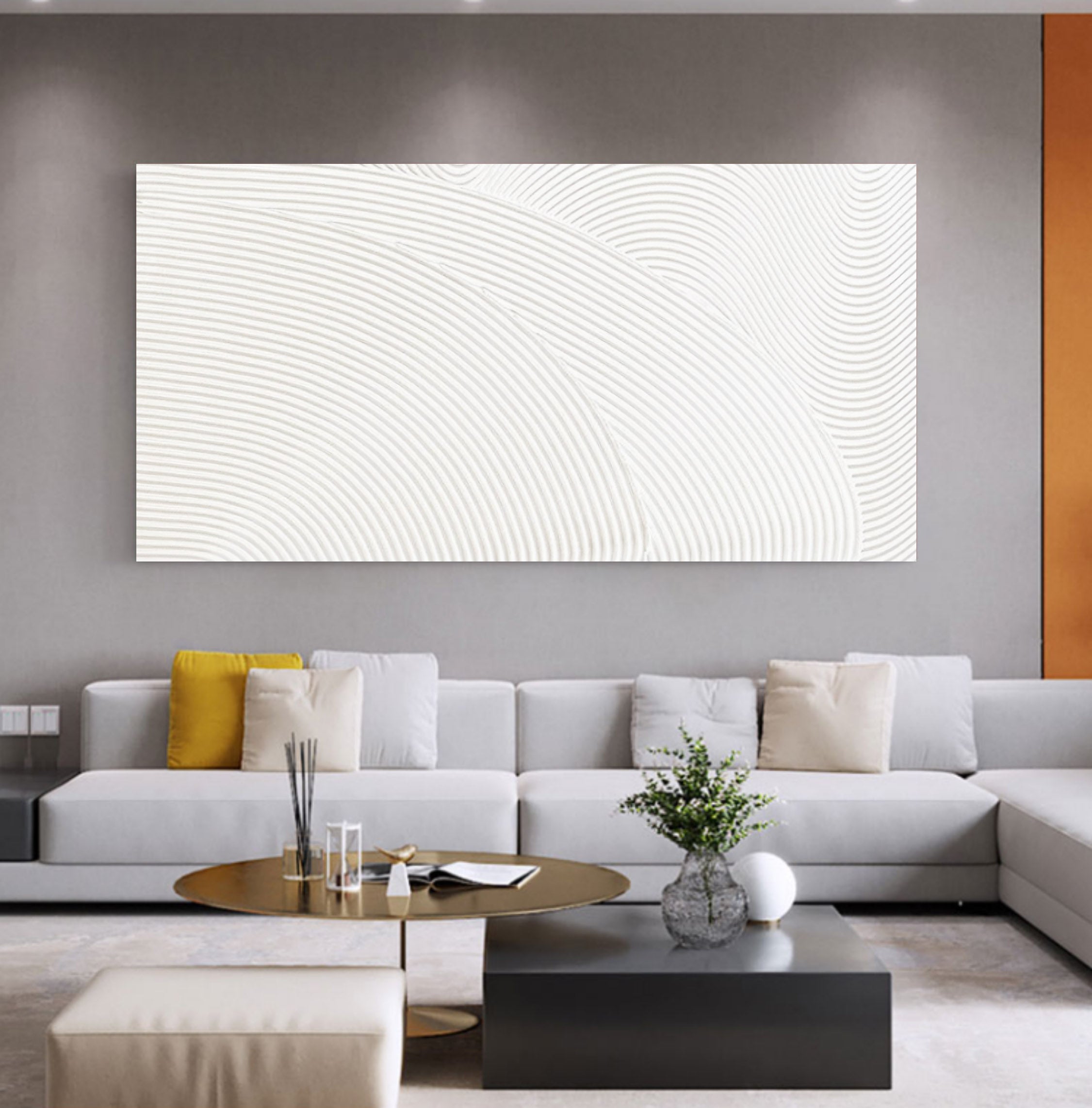 Oversized White 3D Abstract Art Plaster Wall Art 3D Textured Wall Art Living Room Wall Painting