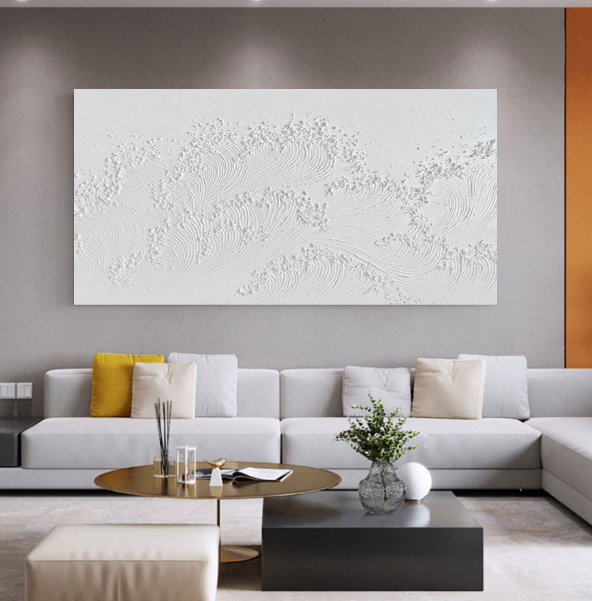 Oversized White 3D Abstract Art Plaster Wall Art Textured Wall Art Living Room Wall Painting On Sale